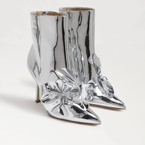 NEW Sam Edelman Esmae Stiletto Ankle Booties Silver Pointed Toes Size 6.5 - Picture 5 of 15